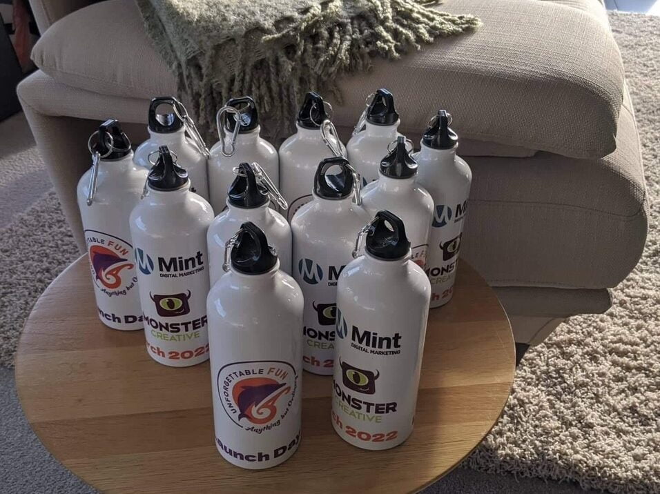Two Whangarei-based companies booked in a day of surprise activities to reward their staff. Drink bottles were given to everyone as a momento